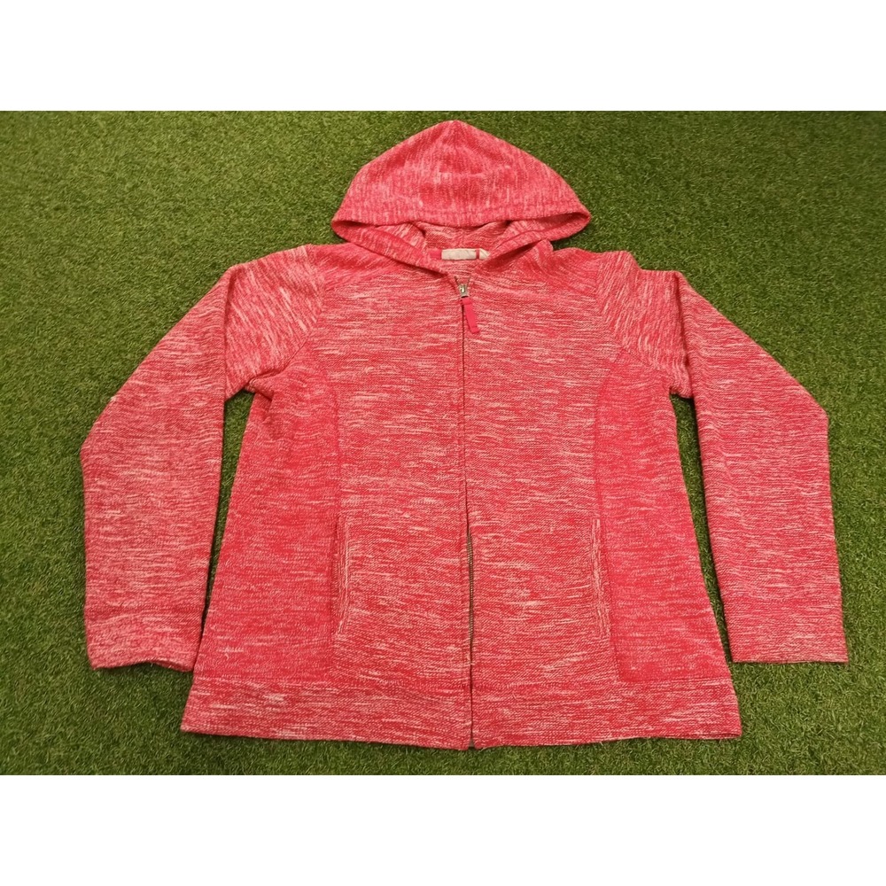 L.L. Bean Marled Knit Jacket Womens Medium‎ Red Hooded Athleisure Outerwear